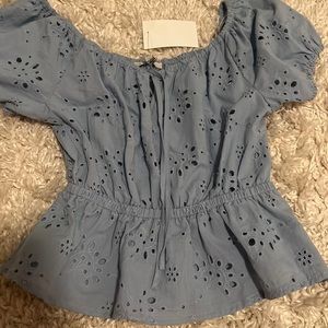 Nordstrom rack blue top, detailing in top with tie, blue